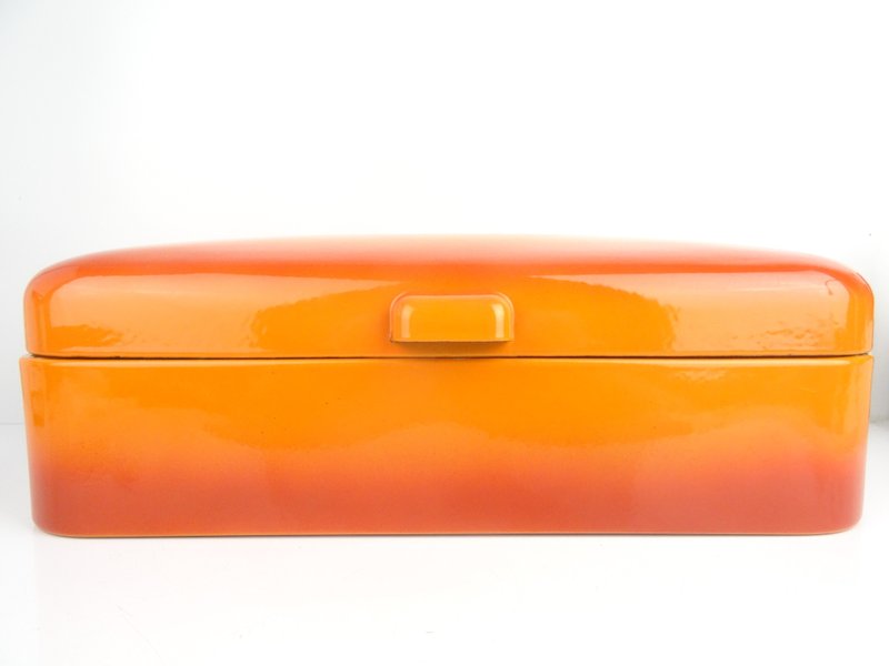 Vintage Antique Bread Box Bin Enamel Enamelware Dutch Large Orange - กล่องเก็บของ - วัตถุเคลือบ สีส้ม