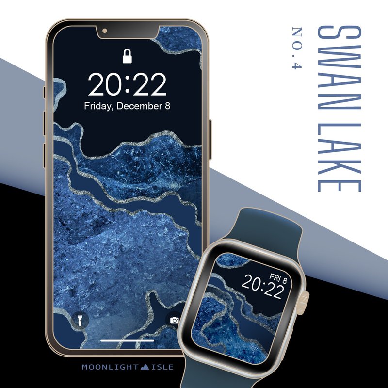 天鵝湖-4 |深藍色冰晶紋理手機+Apple Watch錶面桌布組| 立即下載 - 電腦手機桌布/貼圖/App 圖示 - 其他材質 