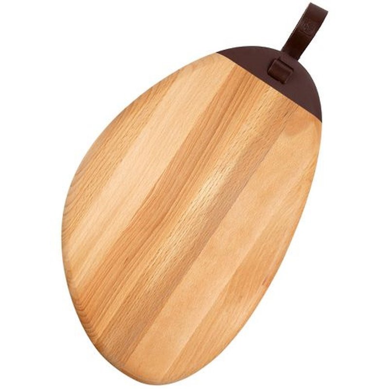 Beech Wood Cutting Board with Leather Handle (Large Size) - ถาดเสิร์ฟ - ไม้ สีนำ้ตาล