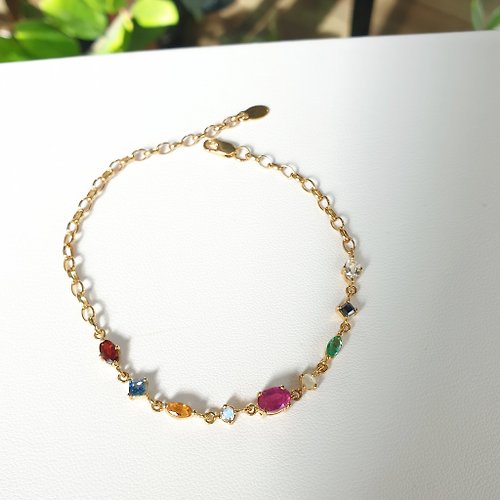 mariam-bijoux One of a kind multi-color gemstone bracelet, Silver 925 gold plated