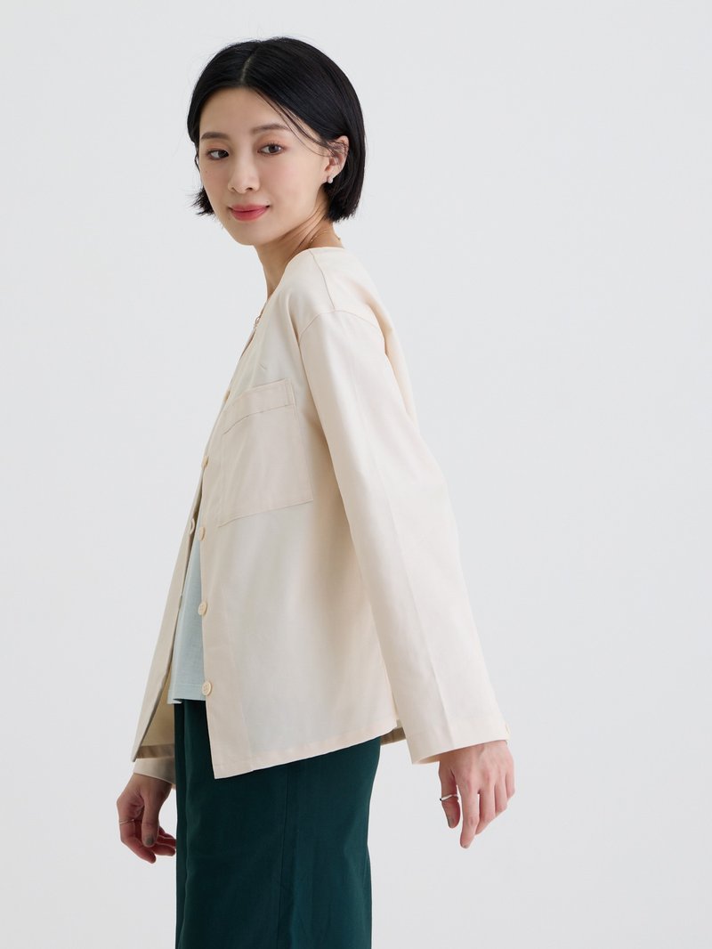 開襟V領長袖外套-白露 - 女裝外套/大衣 - 其他人造纖維 白色