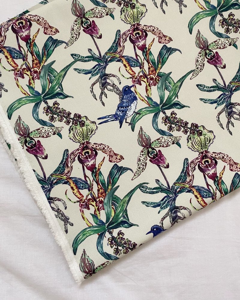 仙履蘭與黑鳥 品牌純棉帆布料 寬幅150cm 每單位30cm - 編織/刺繡/羊毛氈/縫紉 - 棉．麻 綠色