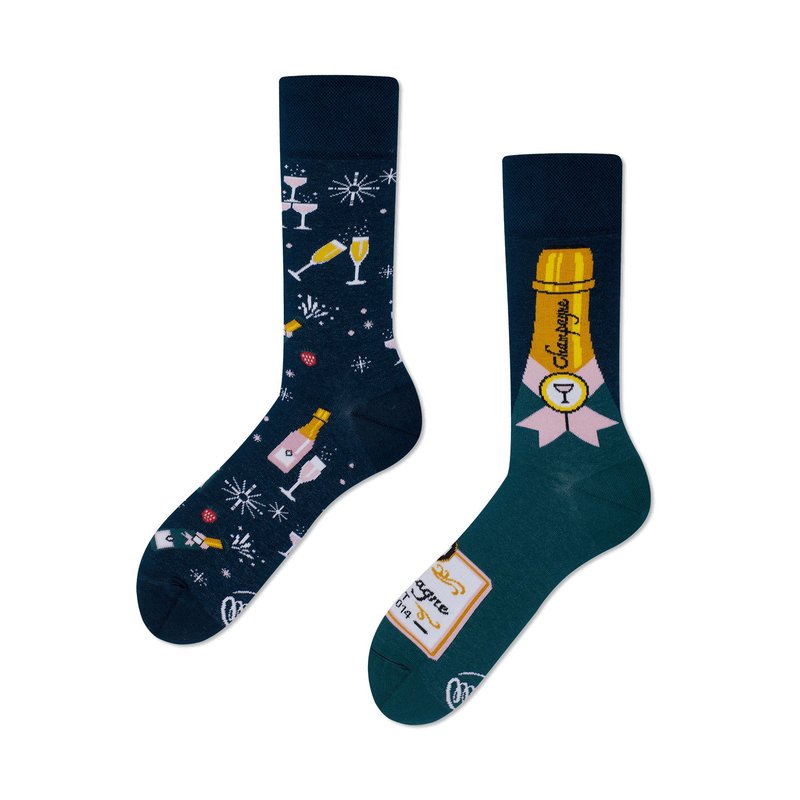 Champagne Shower Mismatched Adult Crew Sock - Socks - Cotton & Hemp Black