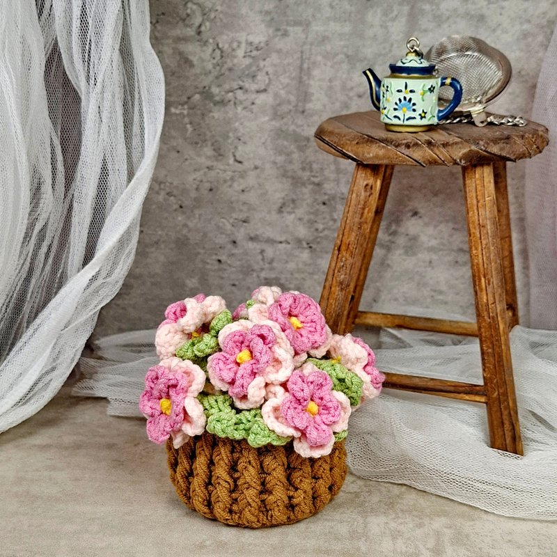 Plum Blossom Potted Flower Coaster | Crochet Coaster | Valentine's Day Gift | Mother's Day | Birthday Gift - Coasters - Cotton & Hemp Pink