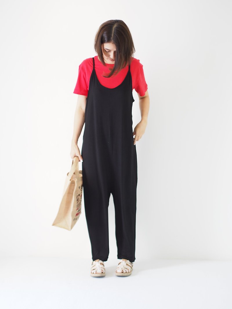 ByTheSea Spaghetti Long Jumpsuit - Black - Overalls & Jumpsuits - Cotton & Hemp Black