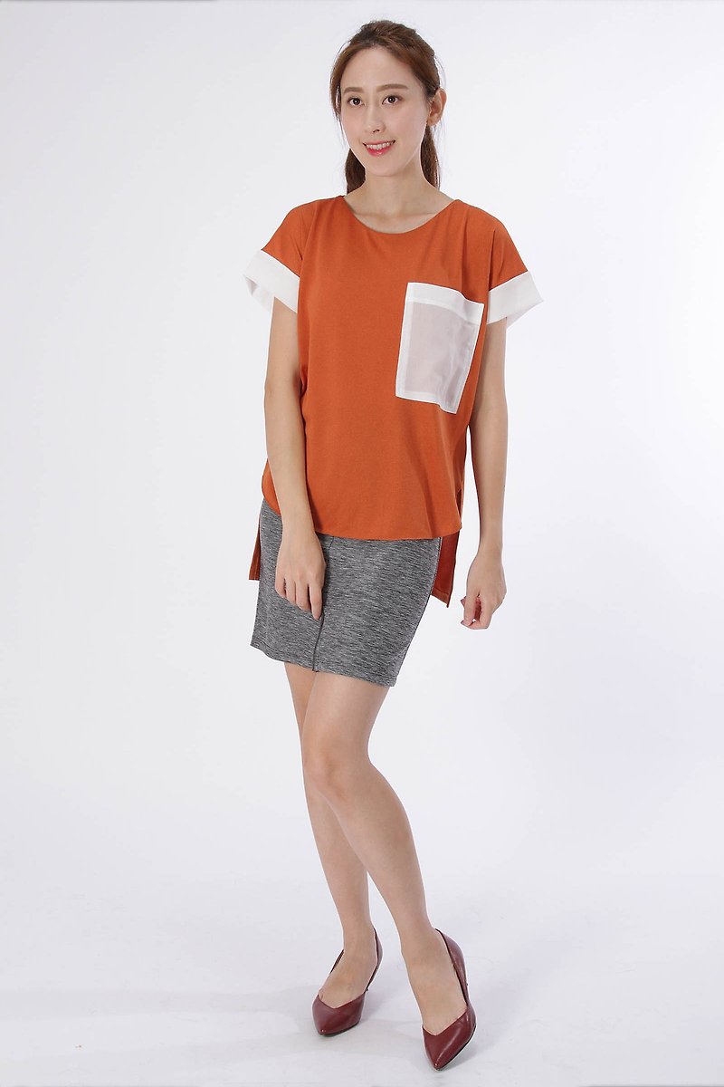 Large pockets reflective Suction Tee - เสื้อผู้หญิง - เส้นใยสังเคราะห์ สีส้ม