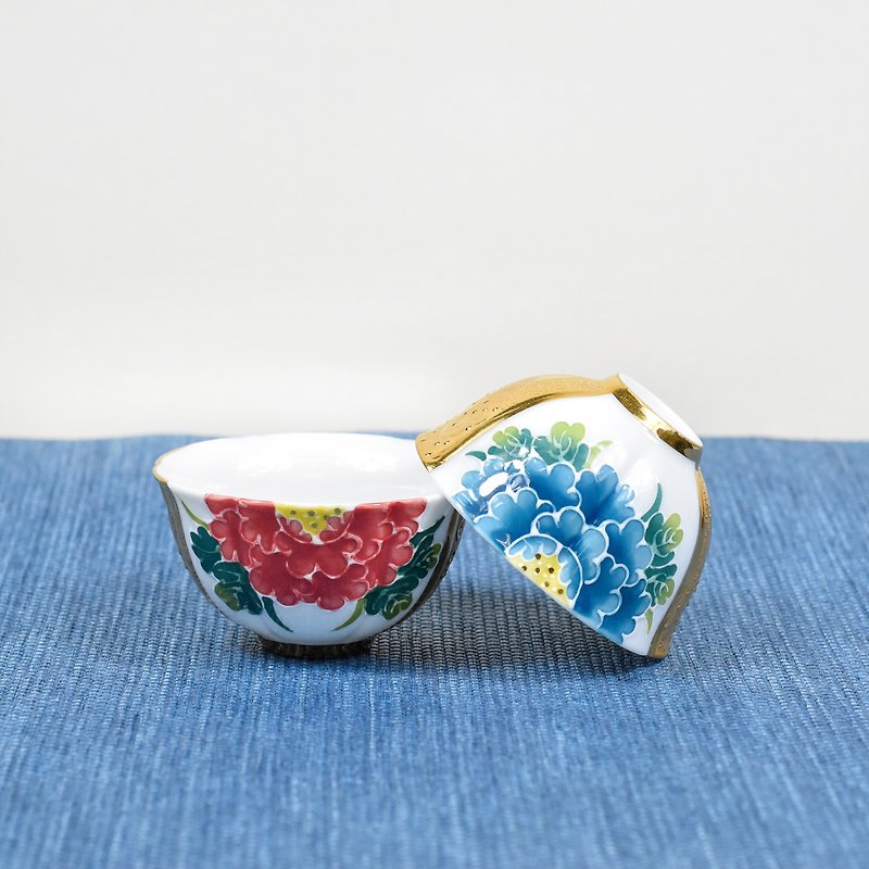 Zhang Meiyun [Limited Gift Box] Half Gilt Peony Kwai Cup Gift Box - Teapots & Teacups - Porcelain 