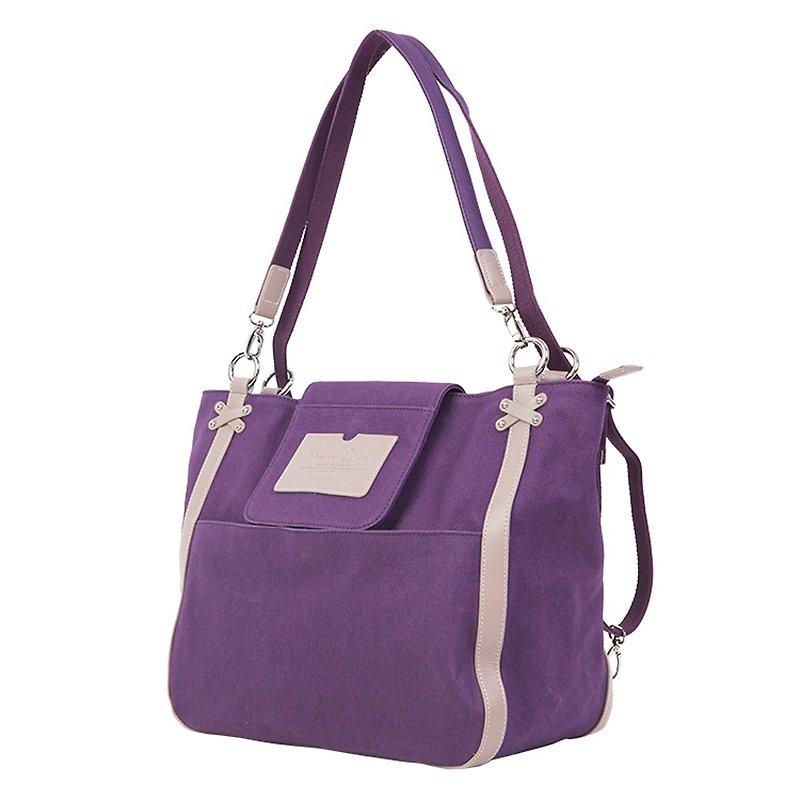 Tote bag | Three-purpose bag | Purple | Mother bag | Back | Single room | Cross back | Waterproof - กระเป๋าแมสเซนเจอร์ - วัสดุอื่นๆ สีม่วง
