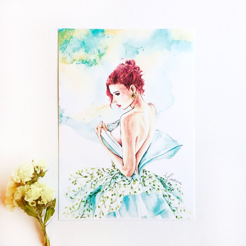 Fashion Illustration Postcard  Muse Green - Cards & Postcards - Paper Green