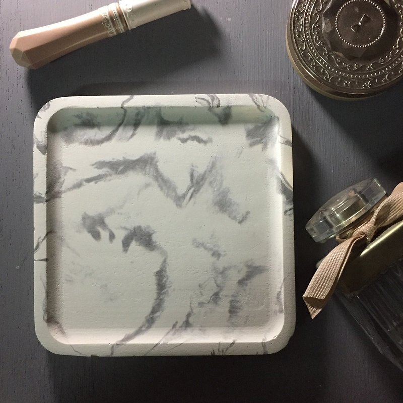白色大理石紋 系列- 水泥正方形置物碟 - 居家收納/收納盒/收納用品 - 水泥 白色