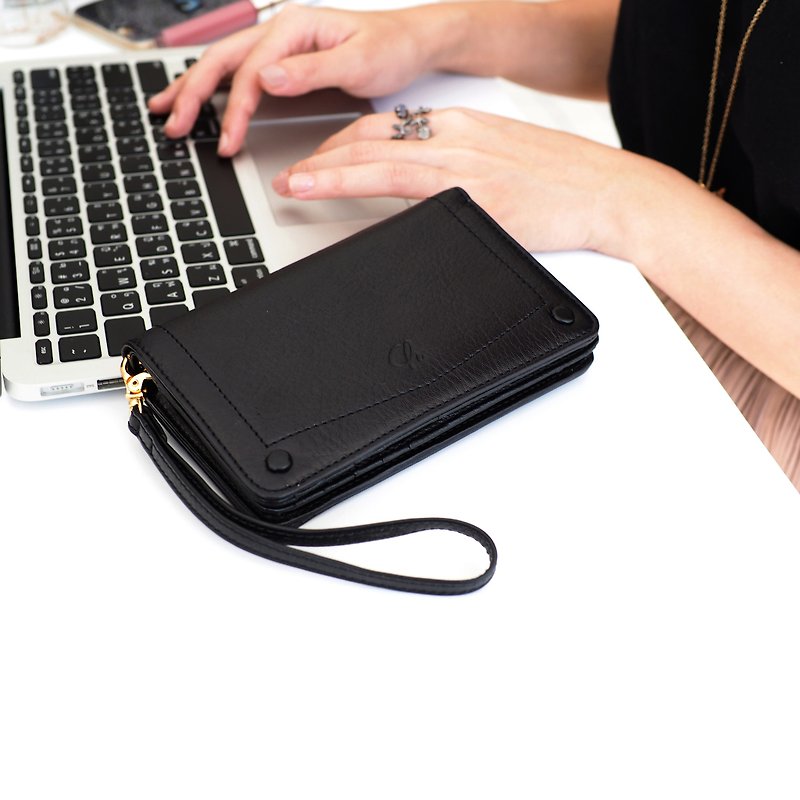 Kylie (Black) : Medium wallet, Cow Leather wallet, Black wallet - Wallets - Genuine Leather Black