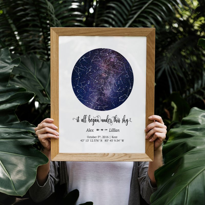 客製化星空圖, 給老公老婆的周年紀念日禮物, 女友男朋友生日禮物 - 電子似顏繪/繪畫/插畫 - 其他材質 