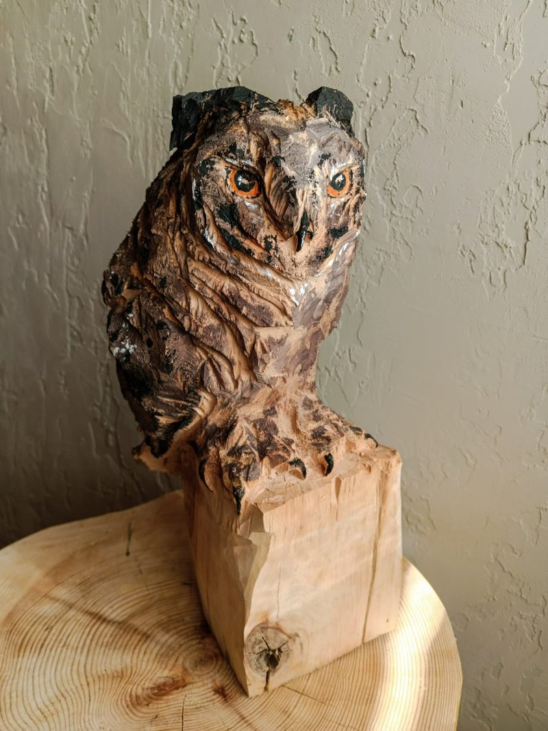 Owl barn wood sculpture - ตกแต่งผนัง - ไม้ สีนำ้ตาล