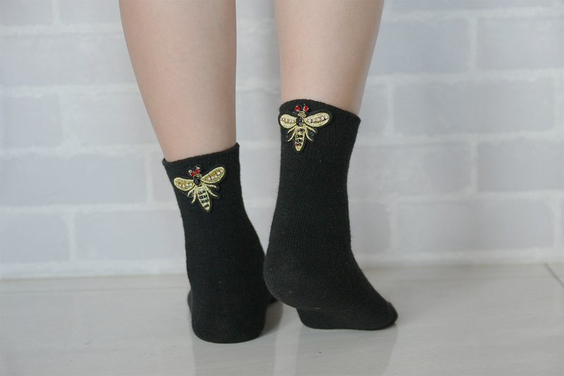 Unni浪漫羊毛襪-羊毛襪  短襪 襪子 鞋履襪品 女襪 暖 龍年 - 襪子 - 羊毛 黑色