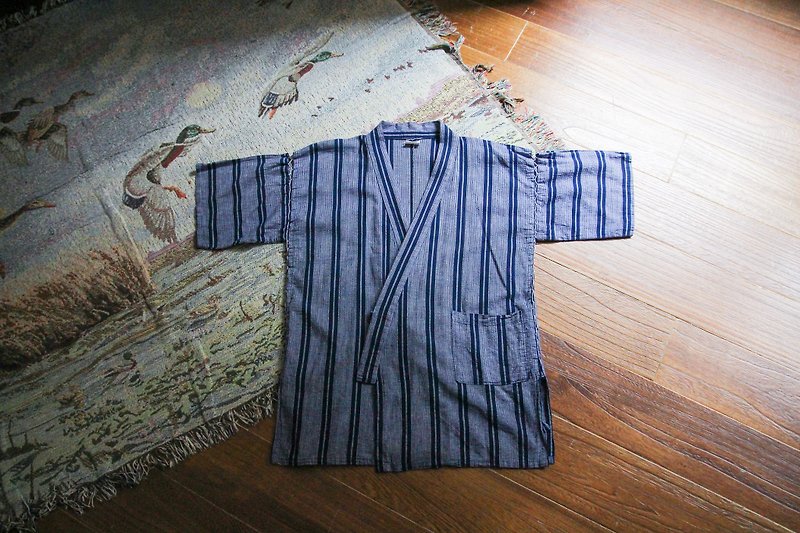 袅袅 department store -Vintage Japanese blue striped flat blouse retro - Women's Casual & Functional Jackets - Cotton & Hemp 