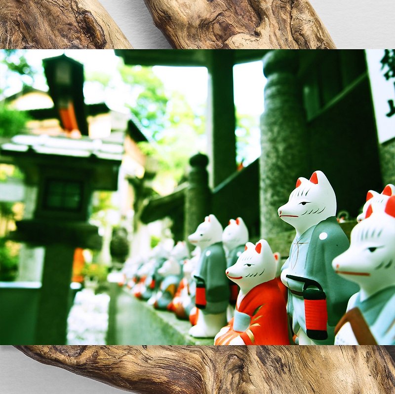 動物星球名信片/相片卡 - 狐狸大神 Fox in Kyoto Postcard - 卡片/明信片 - 紙 藍色