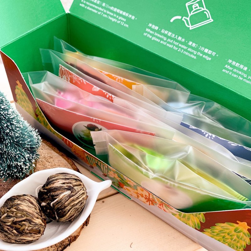 【交換禮物】2019聖誕節。開花茶六入裸包裝禮盒*2組入 - 茶葉/茶包/水果茶 - 新鮮食材 紅色