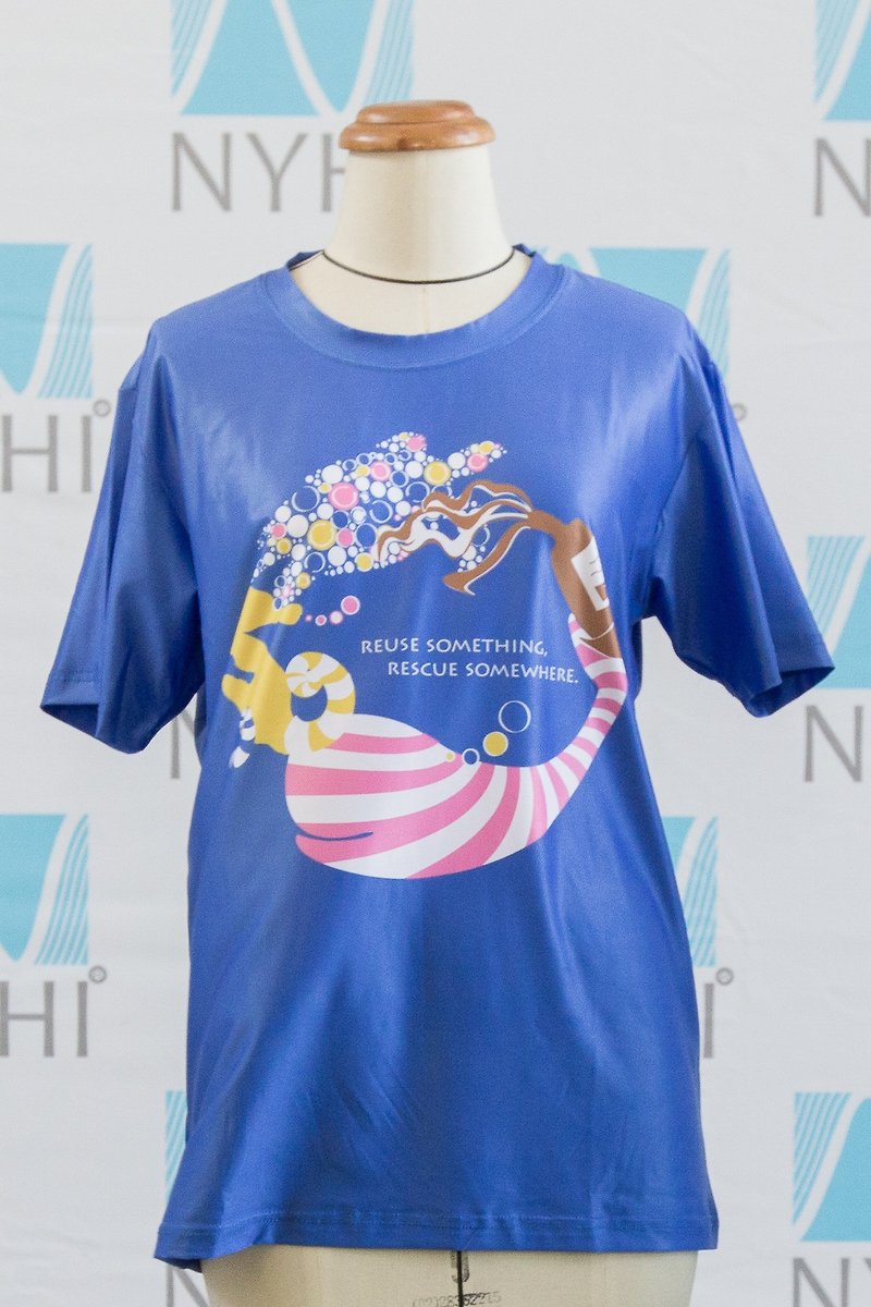 【NYHI】原創設計TEE-金獎作品 寶特瓶回收環保纖維織品 - 中性衛衣/T 恤 - 環保材質 藍色