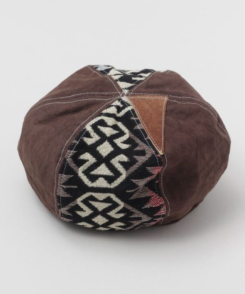 [Popular pre-order] Nepalese secret leather stitching kilim beret (2 colors) NSRP4309 - Hats & Caps - Other Materials Multicolor