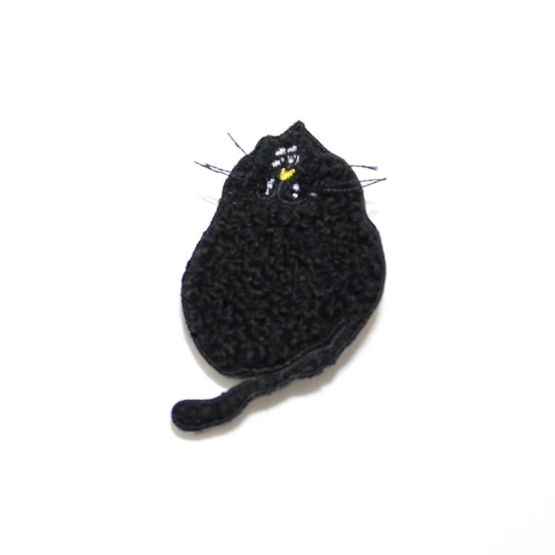 猫の刺繍ブローチ/ピン横目ジープ - ブローチ - 刺しゅう糸 ブラック