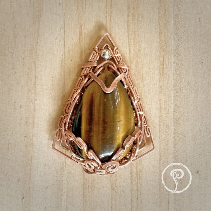 Stone necklace pendant pendant metal braid - Necklaces - Copper & Brass Brown