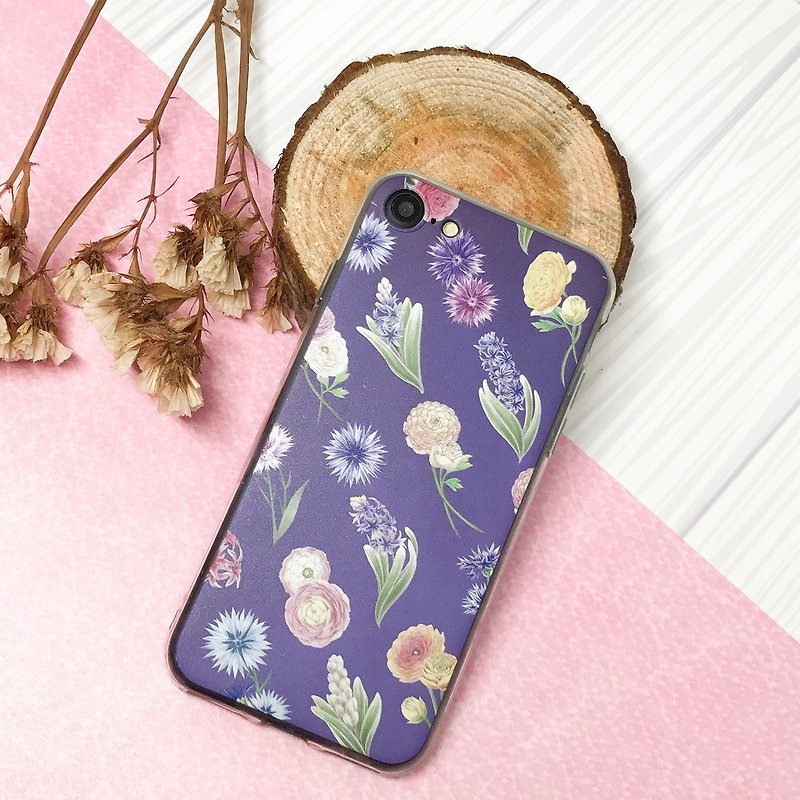 [Zhou Mengmeng-Exclusive Order] Purple Tonal Phone Case / Cornflower Paper Tape - Phone Cases - Silicone Purple