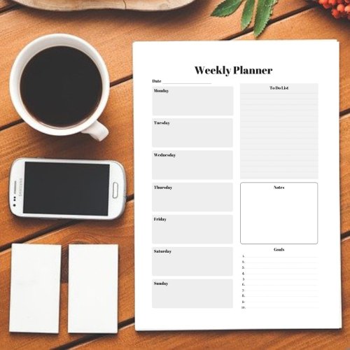Sasideni Design Weekly Planner Digital To-do-list Downloadable File PDF Print 8.5x11 inch