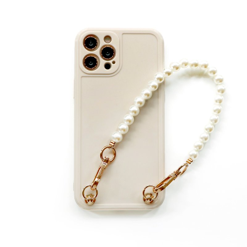 Milk Tea Pearl Gold Chain Strap Phone Case - Phone Cases - Plastic Khaki