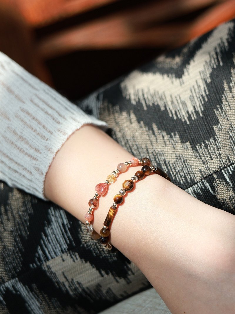 橘星點點。金草莓星星 黃水晶 黑金超七 14KGF 水晶礦石設計手鍊 - 手鍊/手鐲 - 水晶 橘色