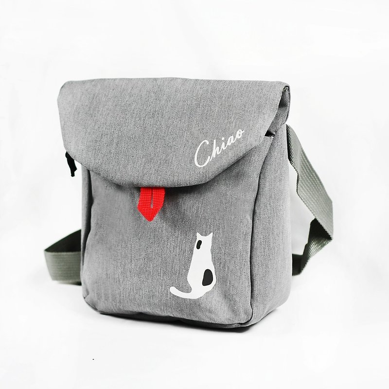 Meow~ Crossbody outing bag - กระเป๋าแมสเซนเจอร์ - เส้นใยสังเคราะห์ สีเทา