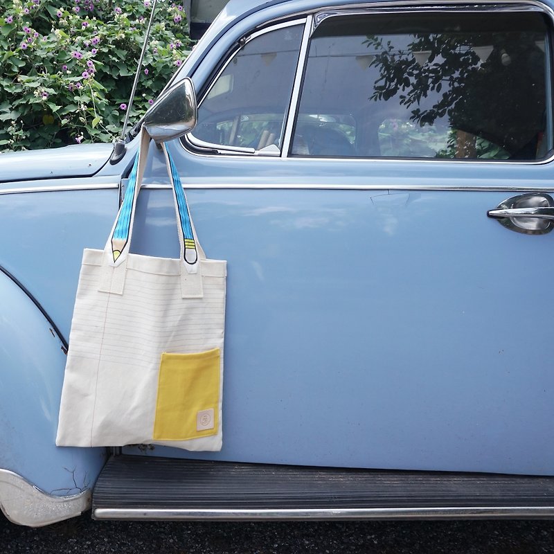 Back to school with Light blue Pencil tote bag  - 手袋/手提袋 - 其他材質 藍色