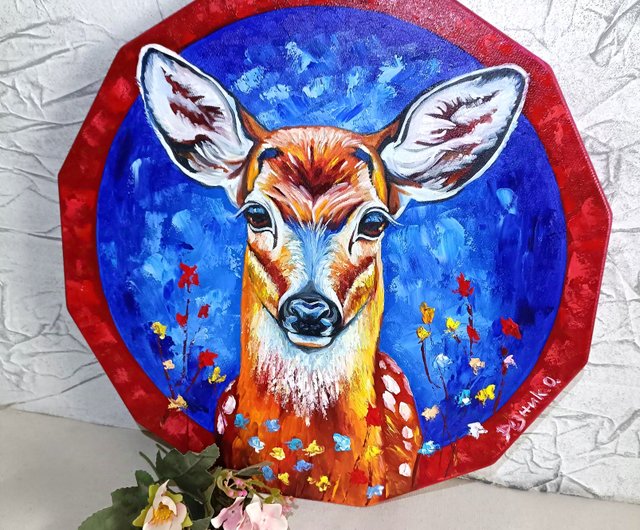 トーテム鹿の油絵 キャンバスに手描き トーテム動物鹿アート