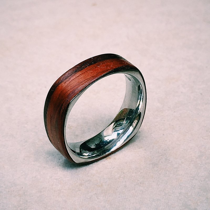 Classic rosewood square steel ring - แหวนทั่วไป - ไม้ 