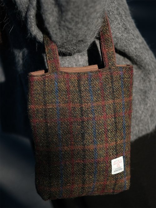裁縫地圖 復古文藝格紋手提包袋手拎包 小托特包 英國harris tweed羊毛花呢