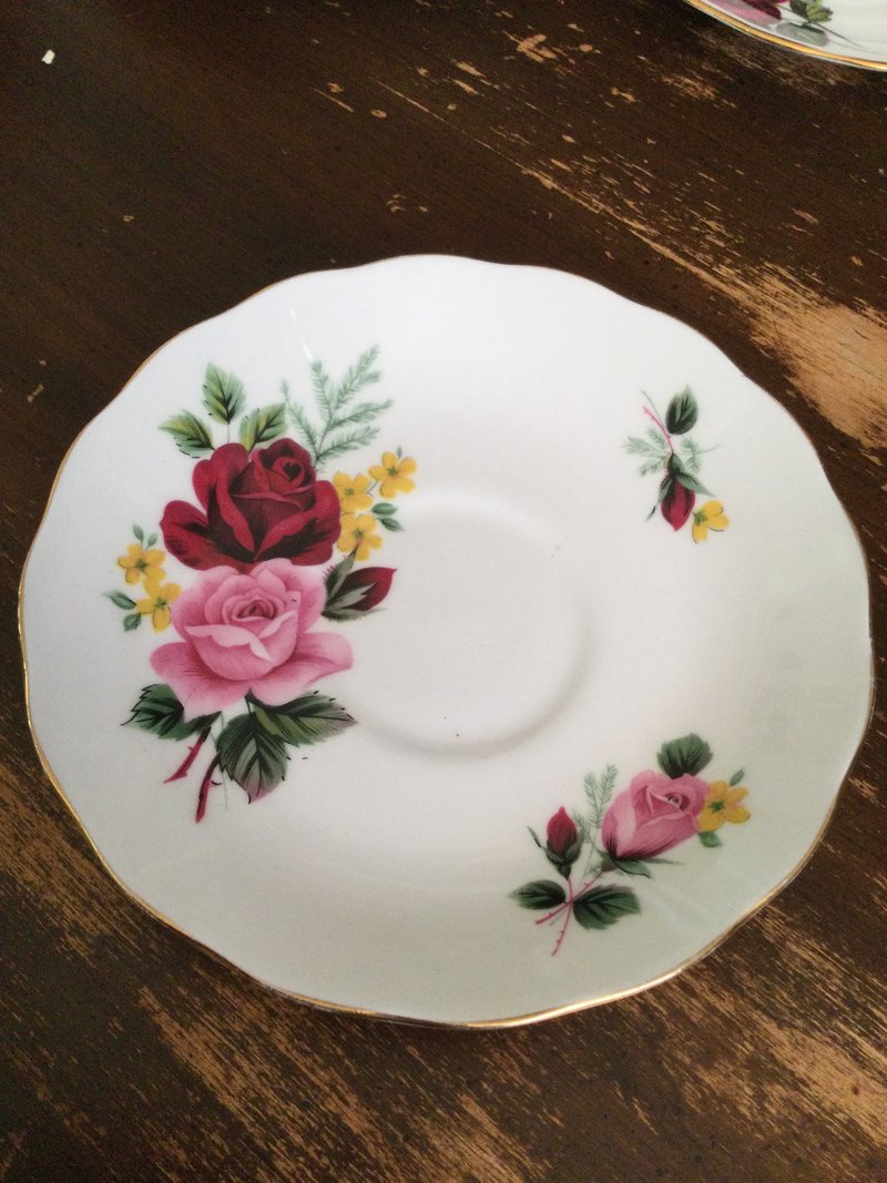 Queen Anne Pink and Red Roses Saucer-06 - จานและถาด - เครื่องลายคราม 