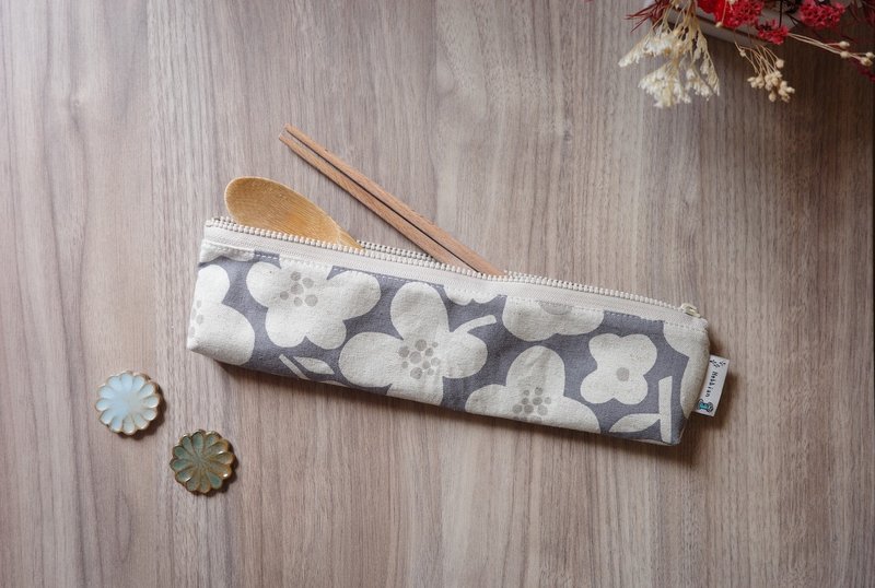 Blue and gray background - cutlery bag environmentally friendly cutlery bag | Haibai handmade - อื่นๆ - ผ้าฝ้าย/ผ้าลินิน 