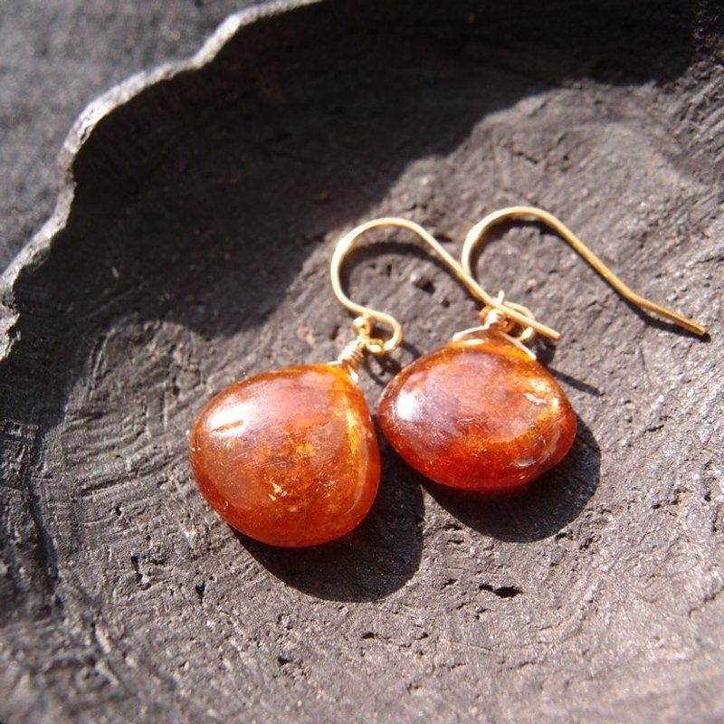 【K14gf】Orange Kyanite Drop Earrings オレンジカイヤナイト しずくピアス【L】 - 耳環/耳夾/耳骨夾 - 寶石 橘色