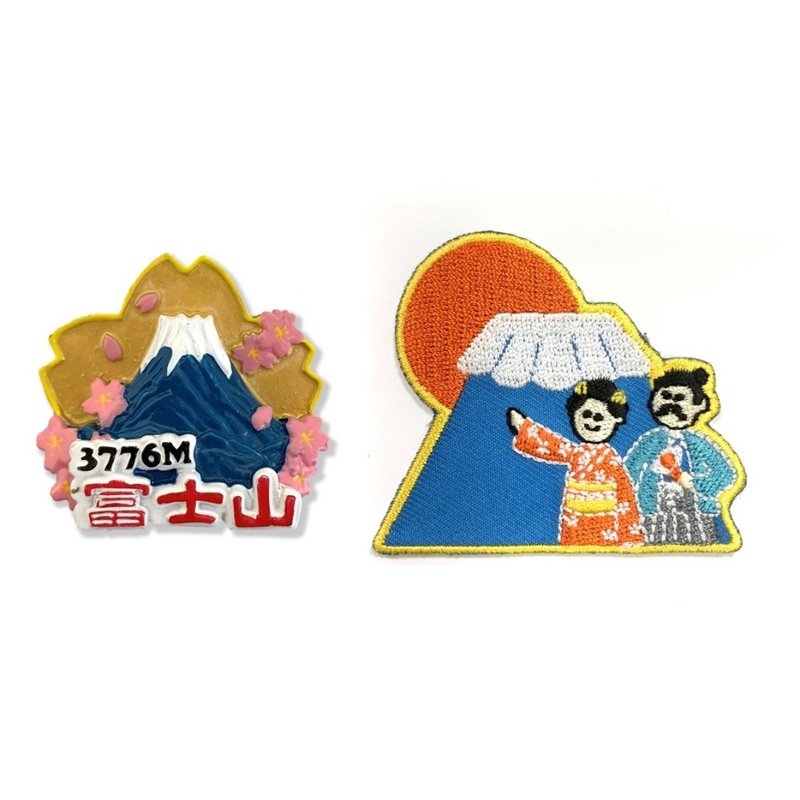 日本 富士山療癒磁鐵+日本  和服少女鳥居背膠補丁【2件組】 造 - 磁鐵 - 橡膠 多色