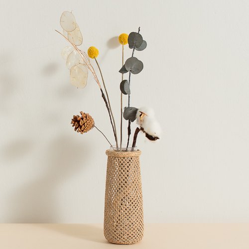藺子 藺草編織/花瓶/花器/小尺寸/含玻璃瓶/中編網花