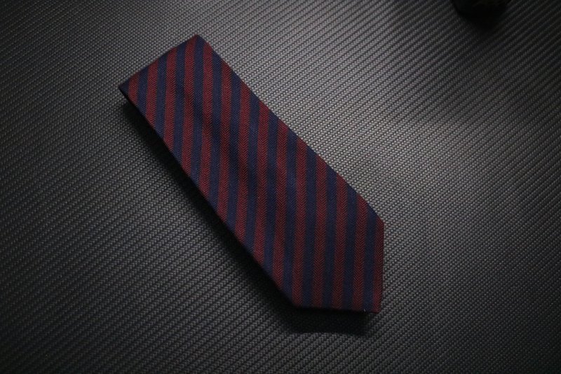 酒紅加藍條紋領帶/商務精英百搭羊毛necktie - 領帶/領帶夾 - 羊毛 多色