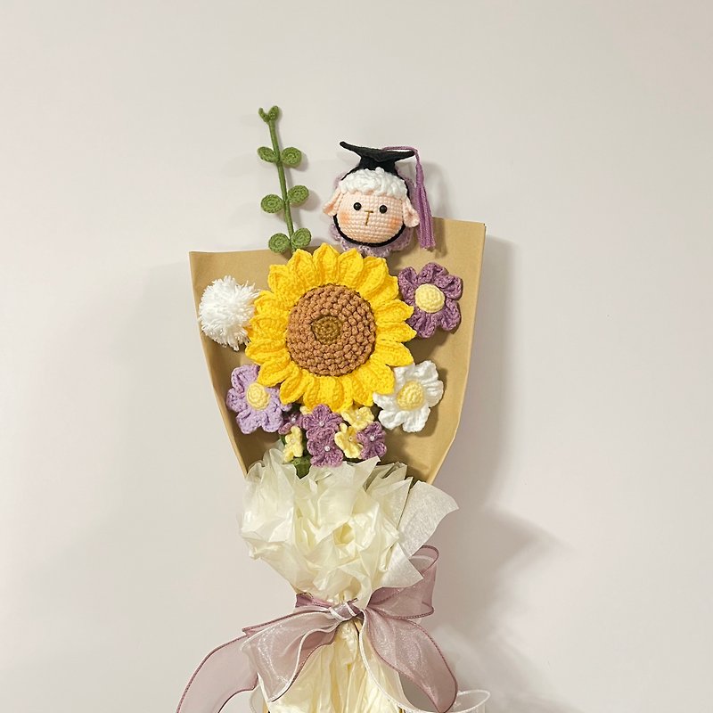 Crochet Graduation Sheep Sunflower Bouquet - Dried Flowers & Bouquets - Cotton & Hemp Multicolor