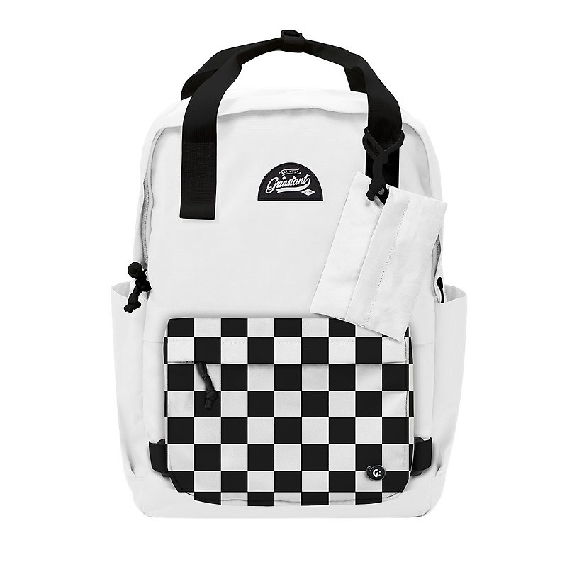 Grinstant mix and match detachable 15.6-inch backpack-black and white series (white with chessboard) - Backpacks - Polyester White