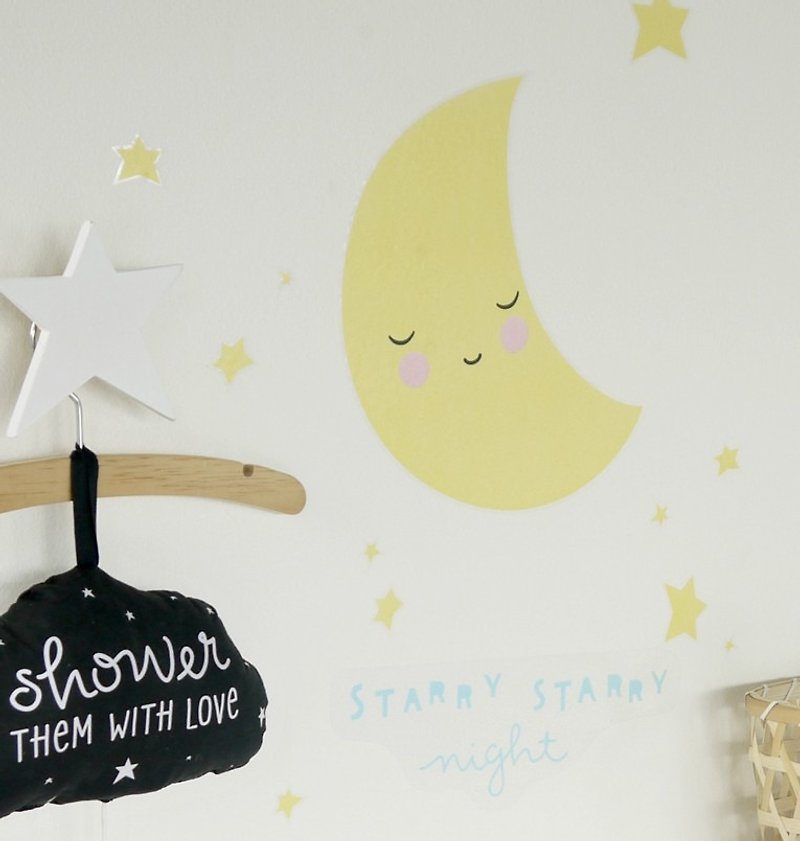 Netherlands a Little Lovely Company - Therapy wall stickers - smile on the moon - Wall Décor - Paper Multicolor