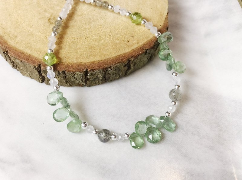MH sterling silver natural stone custom series _如茵_green kyanite - Bracelets - Crystal Green
