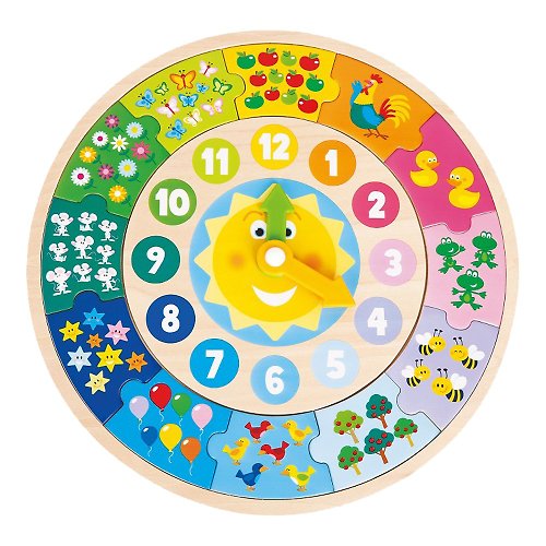 Rikunori Toys 瑞克腦力 【荷蘭New Classic Toys】寶寶認知學習時鐘拼圖 - 開心農場