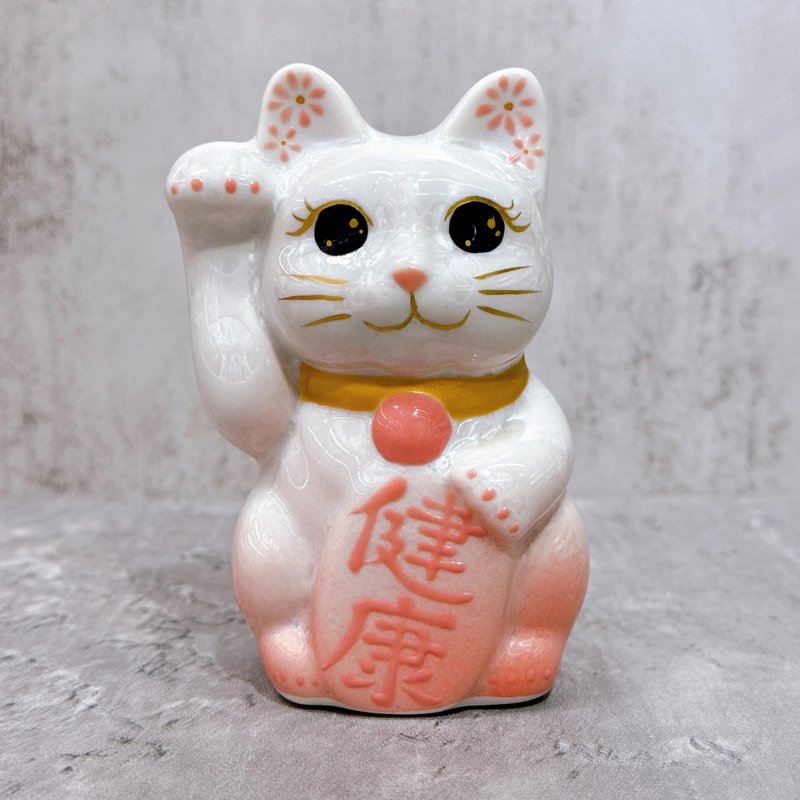 【健喵花語】日本清水燒招財貓 | 花結晶 桃白 健康 右 特小 - 擺飾/家飾品 - 瓷 白色