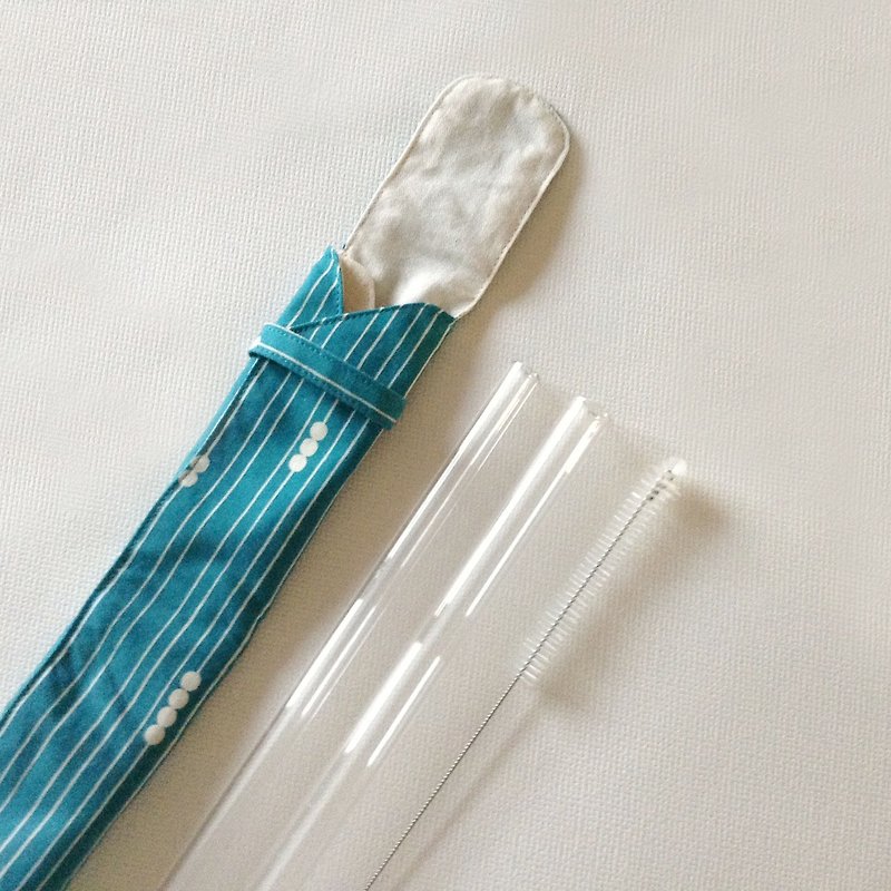 (In revision) duo organic cotton double glass pipette group: storage bag x1 + glass pipette x1 + glass siphon x1 + nylon bristles pipette brush x1 (beaded beads - dark blue green) / can be fully developed - Reusable Straws - Cotton & Hemp Blue