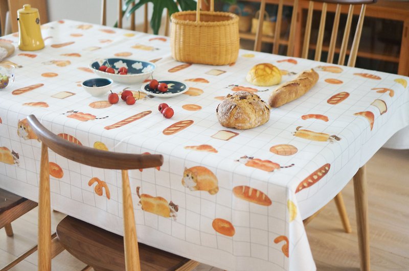 Original illustrations lovely bread cat thick cotton Linen tablecloths - Other - Cotton & Hemp White