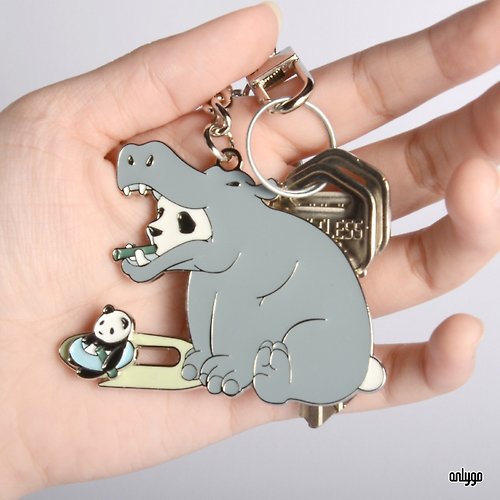 Onlygo 昂里生活創意 貓熊代班系列鑰匙圈－河馬 | 個人吊飾配件 動物園紀念品 送禮