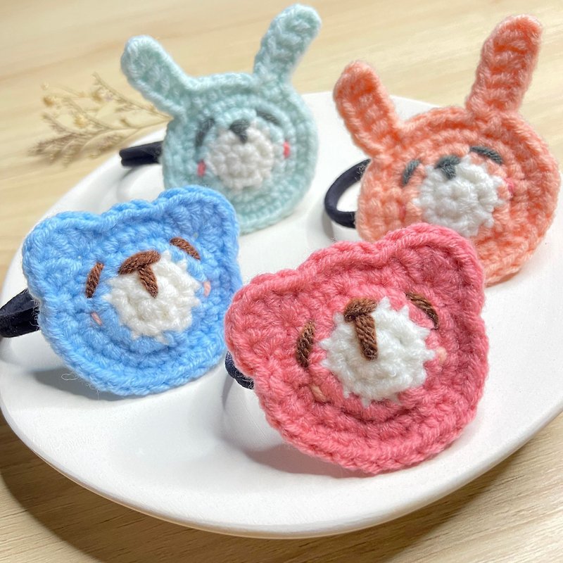 Hand crochet sleepy bear hair ring sleepy rabbit hair ring / can be customized - Hair Accessories - Polyester Pink